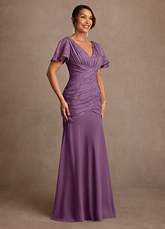 Azazie Jolene vestidos de madre de la novia Vestido de Glicinia de Devorado Floral de Corte Sirena con Plisado image3