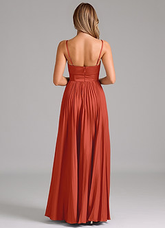 Azazie Akiko Robes de demoiselle d'honneur Robe Trapèze en Satin extensible Encolure en Forme de Cœur Rouille image2