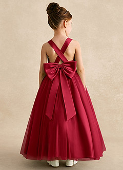 Azazie Peanut Robe Demoiselle D'honneur Fillette Robe Trapèze en Tulle Bretelle Écarlate image1