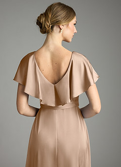 Azazie Lainey Bridesmaid Dresses Taupe A-Line with Pockets Stretch Satin Dress image2