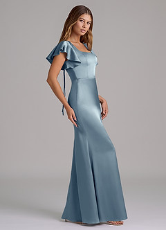 Azazie Elkie 신부 들러리 드레스 인어 스퀘어 네크라인 스트레치 새틴 바닥 길이 드레스 image3