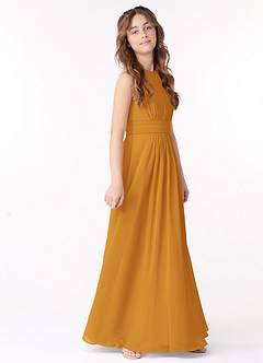 Azazie Bonnie Junior Butterscotch A-Line Pleated Chiffon Dress image2