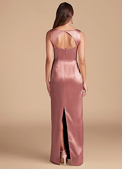 Azazie Flori Robes de demoiselle d'honneur Robe Fourreau en Satiné métallisé Fente Latérale Rose Poussiéreuse image4