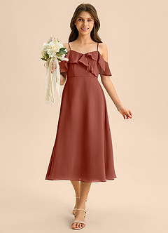 Azazie Kamilla Junior Abito A-Line in Chiffon a Spalla Scoperta Auburn image4