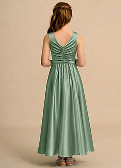 Azazie Ducky Girls Formal Robe Demoiselle D'honneur Fillette Robe Trapèze en Satin extensible Plissée Matcha image2