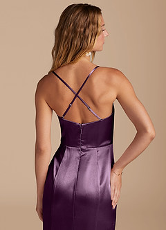 Azazie Marzia Bridesmaid Dresses Plum Mermaid Pleated Metallic Satin Dress image7