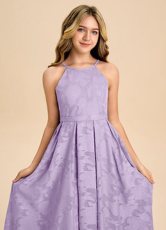 Azazie Arianthe Junior Lilac A-Line Pleated Floral Burnout Dress image8