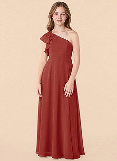 Azazie Arabella Junior Terracotta A-Line Ruched Chiffon Dress image1
