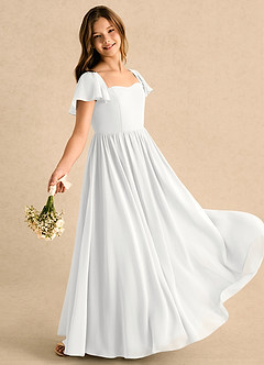 Azazie Patsy Girls Formal Flower Girl Klänningar Klänning A-linje i Chiffong Hjärtformad urringning image3