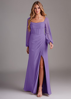 Azazie Charissa Bridesmaid Dresses Tahiti Sheath Long Sleeve Chiffon Dress image3