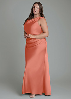 Azazie Kieryn Robes de demoiselle d'honneur Robe Sirène en Satin extensible Plissé Rose Saumon image10