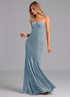 Azazie Yinnie Bridesmaid Dresses Dusty Blue Mermaid Strapless Velvet Convertible Dress image4