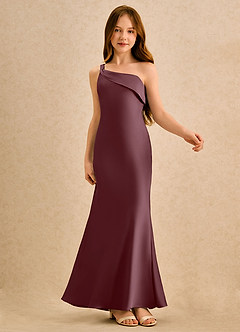 Azazie Almond Girls Formal Sukienki dla dziewczynek sypiących kwiaty Osłona Jedno ramię Satyna elastyczna Długość podłogi Sukienka image6