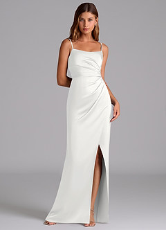 Azazie Calandra Morsiusneito Mekot A-linja Pliseerattu Joustava satiini Lattian pituus Pukeutua image1