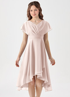 Azazie Graciela Junior Vestido de Pétalo De Rosa de Gasa de Corte En A con Plisado image3