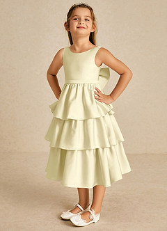 Azazie Margery Flower Girl Dresses Lemon Sorbet A-Line Bow Stretch Satin Dress image3