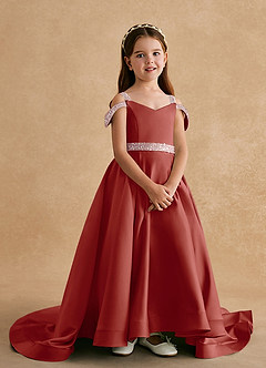Azazie Jodi Flower Girl Dresses Terracotta A-Line Matte Satin Dress image4