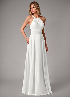 Azazie Amalia Vestidos de madrinha de casamento Vestido Branco de Chiffon de Linha A com Plissado image5