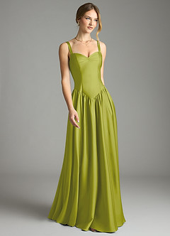 Azazie Evadina Bridesmaid Dresses Lemongrass A-Line Corset Stretch Satin Dress image1