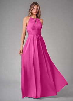 Azazie Bonnie Bridesmaid Dresses Fuchsia A-Line Pleated Stretch Satin Dress image1