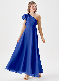 Azazie Arabella Junior Robe Trapèze en Mousseline de soie Rayé Bleu Roi image4