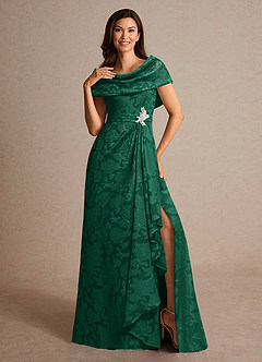 Azazie Branford vestidos de madre de la novia Vestido de Esmeralda de Devorado Floral de Corte En A con Plisado image5