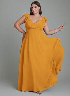 Azazie Leilani Bridesmaid Dresses Butterscotch A-Line Pleated Chiffon Dress image8