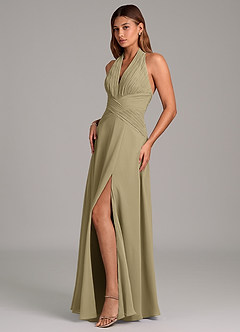 Azazie Elizabeth Jurken voor bruidsmeisjes Jurk van Chiffon met A-Lijn Geplooid Mosgroen image4