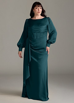 Azazie Raye Bridesmaid Dresses Pine Mermaid Long Sleeve Stretch Satin Dress image7