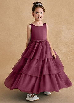 Azazie Megallie vestidos de niña de las flores Vestido de Mora de Tul de Corte En A con Lazo image3