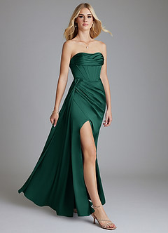 Azazie Amyra Bridesmaid Dresses Emerald Mermaid Off the Shoulder Stretch Satin Convertible Dress image10