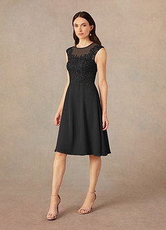 Azazie Klaus Mother of the Bride Dresses Black A-Line Scoop Sequins Chiffon Dress image4