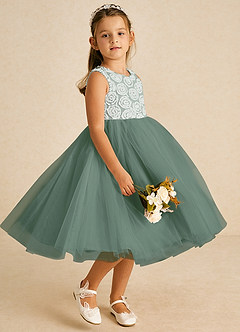 Azazie Missy Flower Girl Dresses Ivory Eucalyptus A-Line Sleeveless Tulle Dress image4