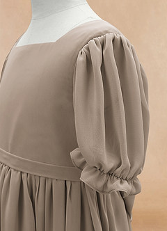 Azazie Joss Flower Girl Dresses Taupe A-Line with Sleeves Chiffon Dress image7
