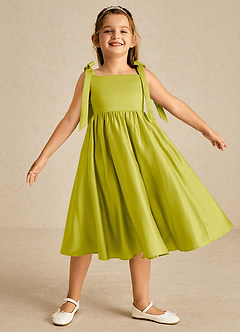Azazie Chelsie vestidos de niña de las flores Vestido de Hierba De Limón de Satin Mate de Corte en A con Lazo image1