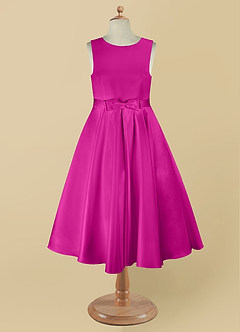 Azazie Coco Flower Girl Dresses Fuchsia A-Line Bow Matte Satin Dress image8