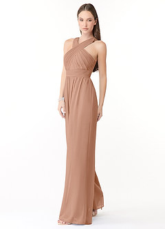 Azazie Berdie Vestidos de damas de honor Champán Rosado de Gasa de Mono con Halter image3