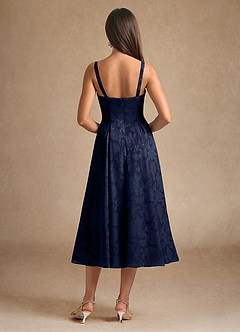 Azazie Lorain Mother of the Bride Dresses Dark Navy A-Line Pleated Floral Burnout Dress image8