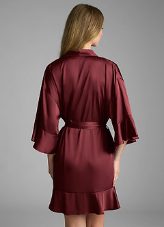 front 2-Piece Ruffle Satin Robe and Slip Set