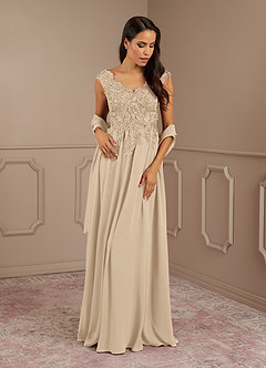 Azazie Amethyst Mother of the Bride Dresses Champagne A-Line V-Neck Sequins Chiffon Dress image1