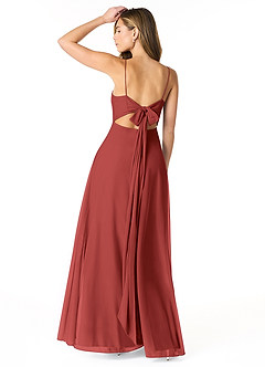 Azazie Rae Bridesmaid Dresses Rust A-Line Bow Mesh Dress image2