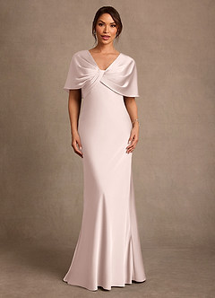 Azazie Dosia Mother of the Bride Dresses Blushing Pink Sheath Pleated Stretch Satin Dress image1