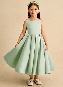 Azazie Babs Blumenmädchenkleider Ballkleid Plissee Matte Satin Kleid Staubiger Salbeigrün image2