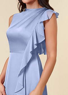 Azazie Narine Mother of the Bride Dresses Ice A-Line High Neckline Pleated Stretch Satin Dress image4