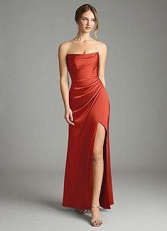 Azazie Leonis Bridesmaid Dresses Rust Mermaid Pleated Stretch Satin Convertible Dress image5