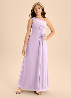 Azazie Brooke Junior Frosted Lilac A-Line Side Slit Chiffon Dress image4