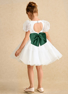 Azazie Debbie vestidos de niña de las flores Vestido de Marfil Verde Oscuro de Organza de Princesa con Escote de Corazón image9