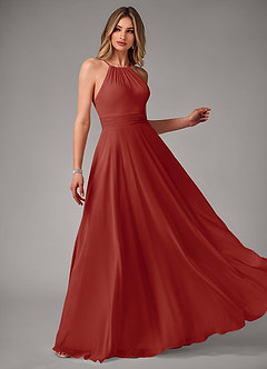 Azazie Amalia Bridesmaid Dresses Terracotta A-Line Pleated Chiffon Dress image4