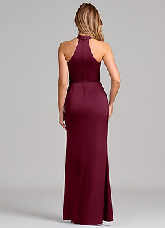 Azazie Karlotta Bridesmaid Dresses Mulberry Sheath Pleated Stretch Satin Dress image2