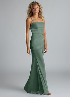 Azazie Teyana Bridesmaid Dresses Eucalyptus Sheath Square Neckline Pleated Mesh Dress image3
